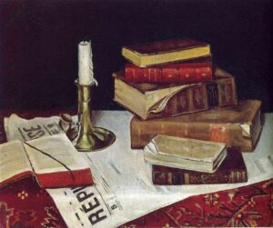 Ляссе на картине Анри Матисса "Натюрморт с книгами и свечами", 1890.