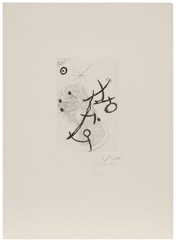 Хуан Миро (1893–1983) «Подвесные мосты» (фр. Ponts Suspendus), 1964. Офорт на веленевой бумаге | Антикмедиа
