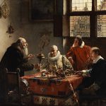 Картина Макса Гайссера "У арт-дилера" (Сокровища купца / Beim Kunsthändler), 1889 г. | Антикмедиа
