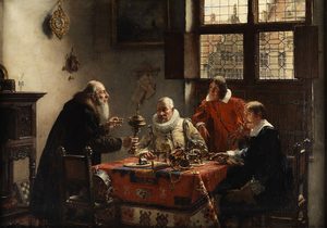 Картина Макса Гайссера "У арт-дилера" (Сокровища купца / Beim Kunsthändler), 1889 г. | Антикмедиа